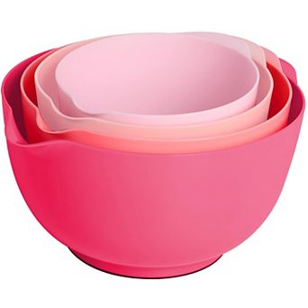 Nesting Plastic Mixing Bowl Set 4 pc With Pour Spouts Food Safe Stackable Non-Sticky Anti-Slip