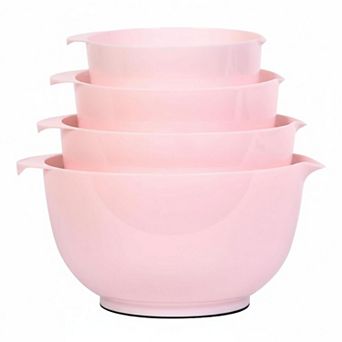 Nesting Plastic Mixing Bowl Set 4 pc With Pour Spouts Food Safe Stackable Non-Sticky Anti-Slip