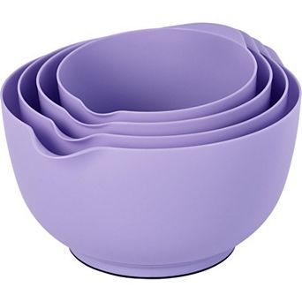 Nesting Plastic Mixing Bowl Set 4 pc With Pour Spouts Food Safe Stackable Non-Sticky Anti-Slip