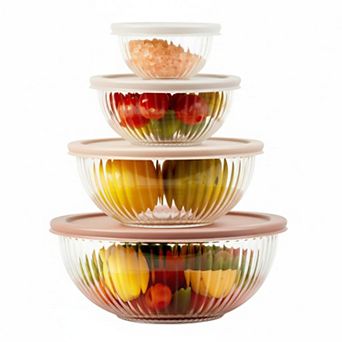 Glass Mixing Bowls with Lids 4-Pack BPA Free Dishwasher Safe Stackable for Baking Meal Prep Storage