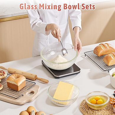 Glass Mixing Bowls with Lids 4-Pack BPA Free Dishwasher Safe Stackable for Baking Meal Prep Storage