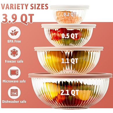Glass Mixing Bowls with Lids 4-Pack BPA Free Dishwasher Safe Stackable for Baking Meal Prep Storage