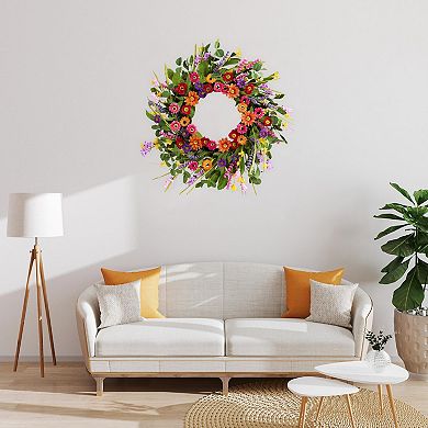 Artificial Spring Summer Wreath 22in Green Eucalyptus Pink Lavender Handmade Front Door Home Decor
