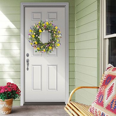 22 Inch Spring Summer Wreath Artificial Eucalyptus Lavender Daisy Front Door Indoor Outdoor Decor