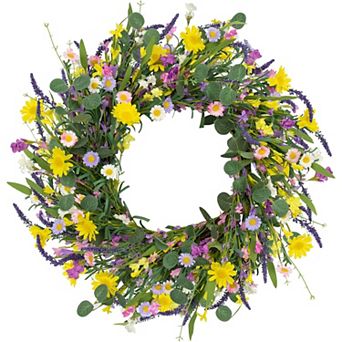 22 Inch Spring Summer Wreath Artificial Eucalyptus Lavender Daisy Front Door Indoor Outdoor Decor