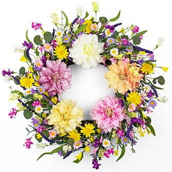 22 Inch Spring Summer Wreath Artificial Eucalyptus Lavender Daisy Front Door Indoor Outdoor Decor