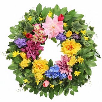 24 Inch Spring Summer Wreath Artificial Floral Decor Front Door Wall Window Porch