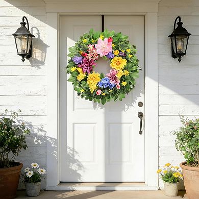 24 Inch Spring Summer Wreath Artificial Floral Decor Front Door Wall Window Porch