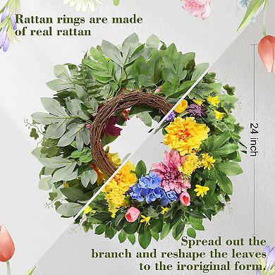 24 Inch Spring Summer Wreath Artificial Floral Decor Front Door Wall Window Porch