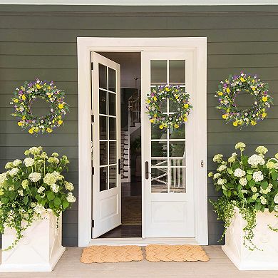 22 Inch Artificial Spring Summer Wreath with Lavender Wildflowers for Front Door Farmhouse Decor