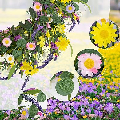 22 Inch Artificial Spring Summer Wreath with Lavender Wildflowers for Front Door Farmhouse Decor