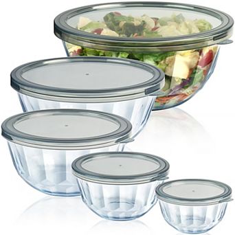 5-Pack Glass Mixing Bowls with Airtight Lids Thick Nesting Dishwasher Oven Safe Meal Prep Baking