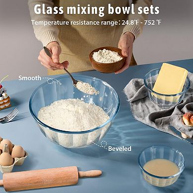 5-Pack Glass Mixing Bowls with Airtight Lids Thick Nesting Dishwasher Oven Safe Meal Prep Baking