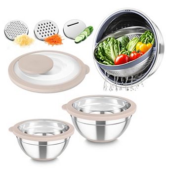 Stainless Steel Mixing Bowl Set with Colander Graters Lids Nesting Dishwasher Safe