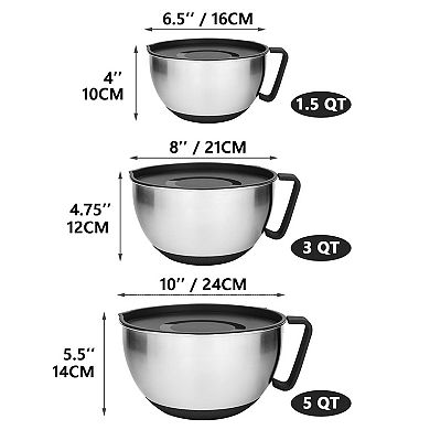 Stainless Steel 3-Piece Mixing Set: Pour Spout, Non-Slip Handle, Nesting, Dishwasher Safe