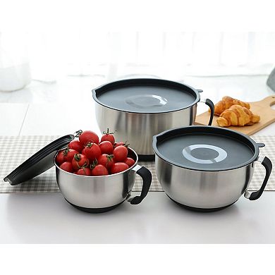 Stainless Steel 3-Piece Mixing Set: Pour Spout, Non-Slip Handle, Nesting, Dishwasher Safe