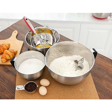 Stainless Steel 3-Piece Mixing Set: Pour Spout, Non-Slip Handle, Nesting, Dishwasher Safe