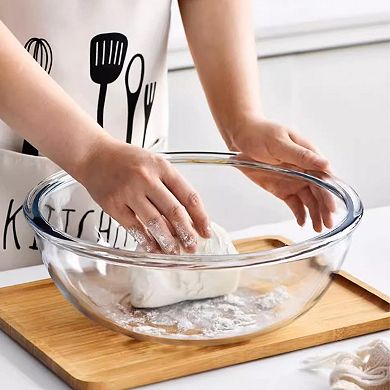Large Glass Mixing Bowl w/Lid 6.3Qt Thickened Edges Clear Salad Cooking Sourdough Storage Prepping