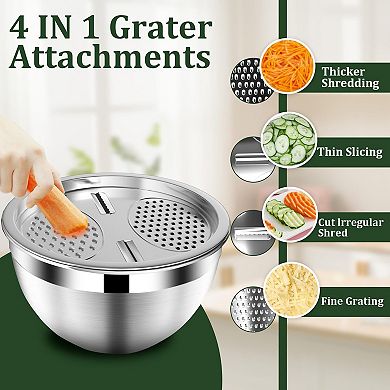 16pcs Stainless Steel Mixing Bowl Set with Lids Colander Grater Measuring Cups Spoons