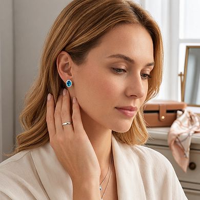 Sienna Vale Silver Tone Oval Cubic Zirconia Halo Stud Earrings