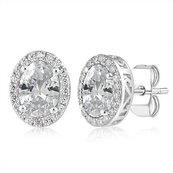 Sienna Vale Silver Tone Oval Cubic Zirconia Halo Stud Earrings