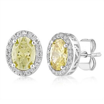 Sienna Vale Silver Tone Oval Cubic Zirconia Halo Stud Earrings