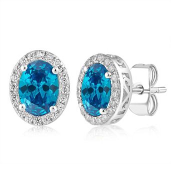Sienna Vale Silver Tone Oval Cubic Zirconia Halo Stud Earrings