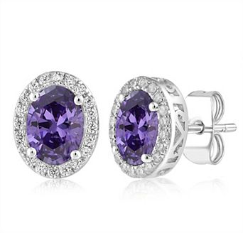 Sienna Vale Silver Tone Oval Cubic Zirconia Halo Stud Earrings