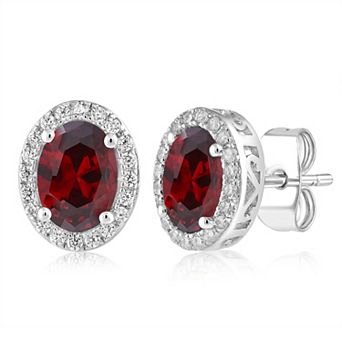 Sienna Vale Silver Tone Oval Cubic Zirconia Halo Stud Earrings