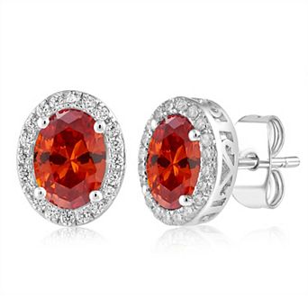 Sienna Vale Silver Tone Oval Cubic Zirconia Halo Stud Earrings