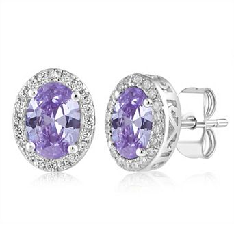 Sienna Vale Silver Tone Oval Cubic Zirconia Halo Stud Earrings