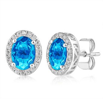 Sienna Vale Silver Tone Oval Cubic Zirconia Halo Stud Earrings