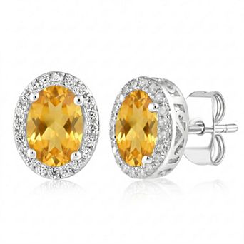 Sienna Vale Silver Tone Oval Cubic Zirconia Halo Stud Earrings