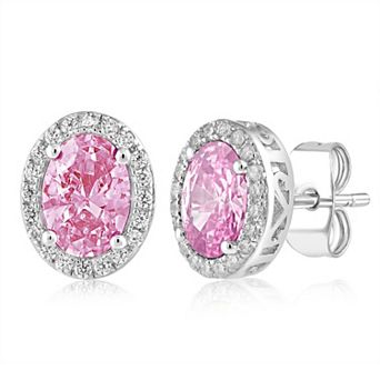 Sienna Vale Silver Tone Oval Cubic Zirconia Halo Stud Earrings