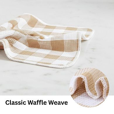 Waffle Weave Plaid Dish Cloths Cotton Soft Absorbent Quick Drying Check Rags Kitchen