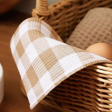 Waffle Weave Plaid Dish Cloths Cotton Soft Absorbent Quick Drying Check Rags Kitchen