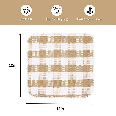 Waffle Weave Plaid Dish Cloths Cotton Soft Absorbent Quick Drying Check Rags Kitchen