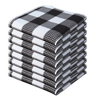 Waffle Weave Plaid Dish Cloths Cotton Soft Absorbent Quick Drying Check Rags Kitchen