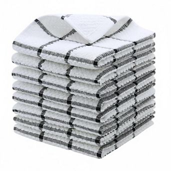 Cotton Grid Dish Cloths Terry Cleaning Rags 12x12 in Absorbent Quick-Drying Machine Washable 8 pc Set