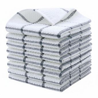 Cotton Grid Dish Cloths Terry Cleaning Rags 12x12 in Absorbent Quick-Drying Machine Washable 8 pc Set