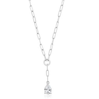 Sienna Vale Silver Tone Pear-Shaped Cubic Zirconia Paperclip Necklace