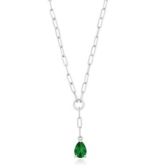 Sienna Vale Silver Tone Pear-Shaped Cubic Zirconia Paperclip Necklace