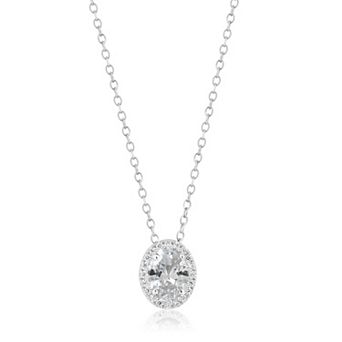 Sienna Vale Silver Tone Oval Halo Cubic Zirconia Pendant Necklace