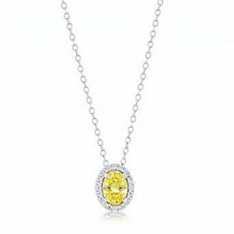 Sienna Vale Silver Tone Oval Halo Cubic Zirconia Pendant Necklace