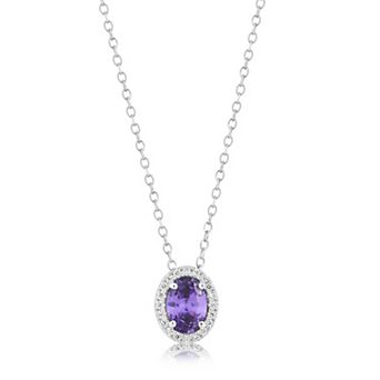 Sienna Vale Silver Tone Oval Halo Cubic Zirconia Pendant Necklace