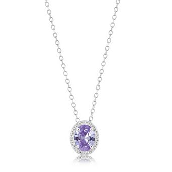 Sienna Vale Silver Tone Oval Halo Cubic Zirconia Pendant Necklace