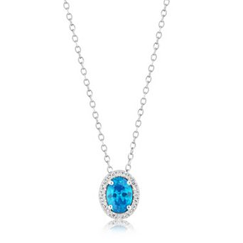 Sienna Vale Silver Tone Oval Halo Cubic Zirconia Pendant Necklace