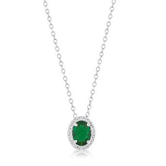 Sienna Vale Silver Tone Oval Halo Cubic Zirconia Pendant Necklace
