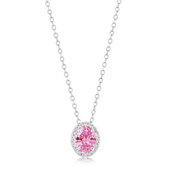 Sienna Vale Silver Tone Oval Halo Cubic Zirconia Pendant Necklace