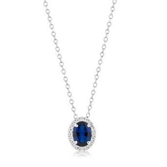 Sienna Vale Silver Tone Oval Halo Cubic Zirconia Pendant Necklace